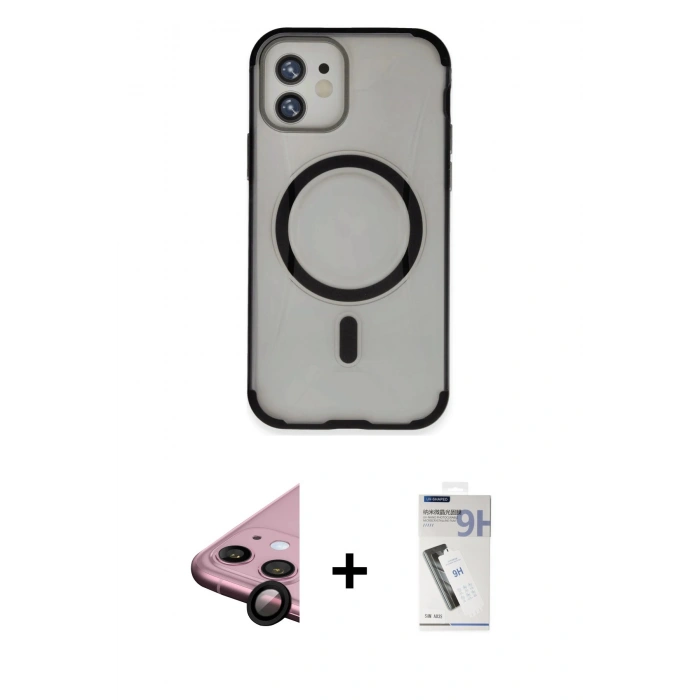 MARSİLYAN™- iPhone 11 Kılıf Eksen Klasik Koleksiyonu - Şeffaf Uv Polymer Nano Ekran Koruyucu + Raze Metal Kamera Lens - SH