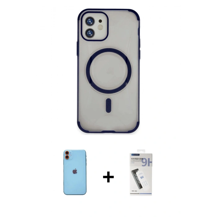 MARSİLYAN™- iPhone 11 Kılıf Eksen Klasik Koleksiyonu - Şeffaf Uv Polymer Nano Ekran Koruyucu + Turuncu Neon Fosforlu Kamera Lens