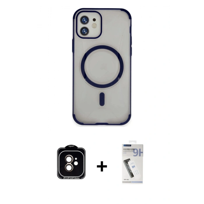 MARSİLYAN™- iPhone 11 Kılıf Eksen Klasik Koleksiyonu - Şeffaf Uv Polymer Nano Ekran Koruyucu + PVD Metal Kamera Lens - TU