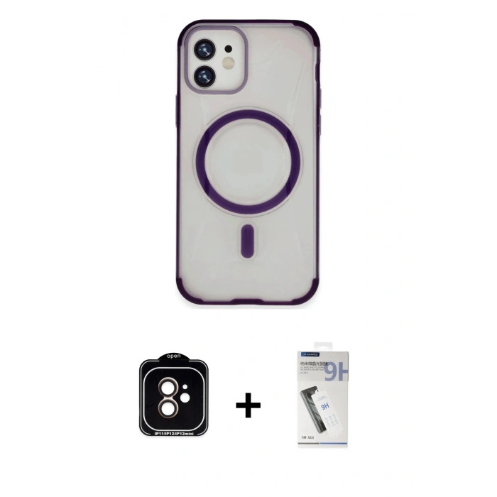 MARSİLYAN™- iPhone 11 Kılıf Eksen Klasik Koleksiyonu - Şeffaf Uv Polymer Nano Ekran Koruyucu + PVD Metal Kamera Lens - TU