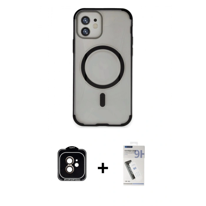 MARSİLYAN™- iPhone 11 Kılıf Eksen Klasik Koleksiyonu - Şeffaf Uv Polymer Nano Ekran Koruyucu + PVD Metal Kamera Lens - TU