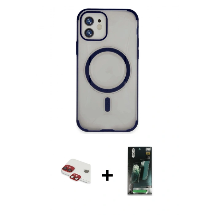 MARSİLYAN™- iPhone 11 Kılıf Eksen Klasik Koleksiyonu - Siyah 360 Mat Full Body Arka Koruyucu + Pers Alüminyum Kamera Lens - KI