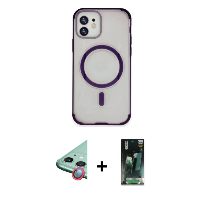 MARSİLYAN™- iPhone 11 Kılıf Eksen Klasik Koleksiyonu - Siyah 360 Mat Full Body Arka Koruyucu + Raze Metal Kamera Lens - KI