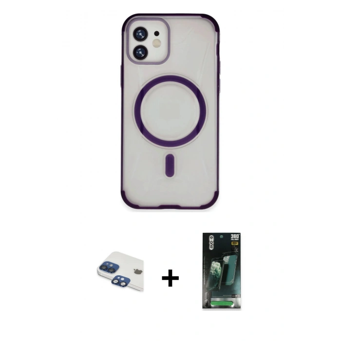 MARSİLYAN™- iPhone 11 Kılıf Eksen Klasik Koleksiyonu - Siyah 360 Mat Full Body Arka Koruyucu + Pers Alüminyum Kamera Lens - LT