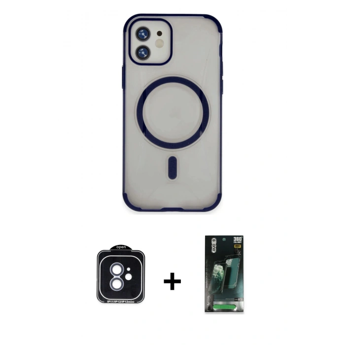 MARSİLYAN™- iPhone 11 Kılıf Eksen Klasik Koleksiyonu - Siyah 360 Mat Full Body Arka Koruyucu + PVD Metal Kamera Lens - MI