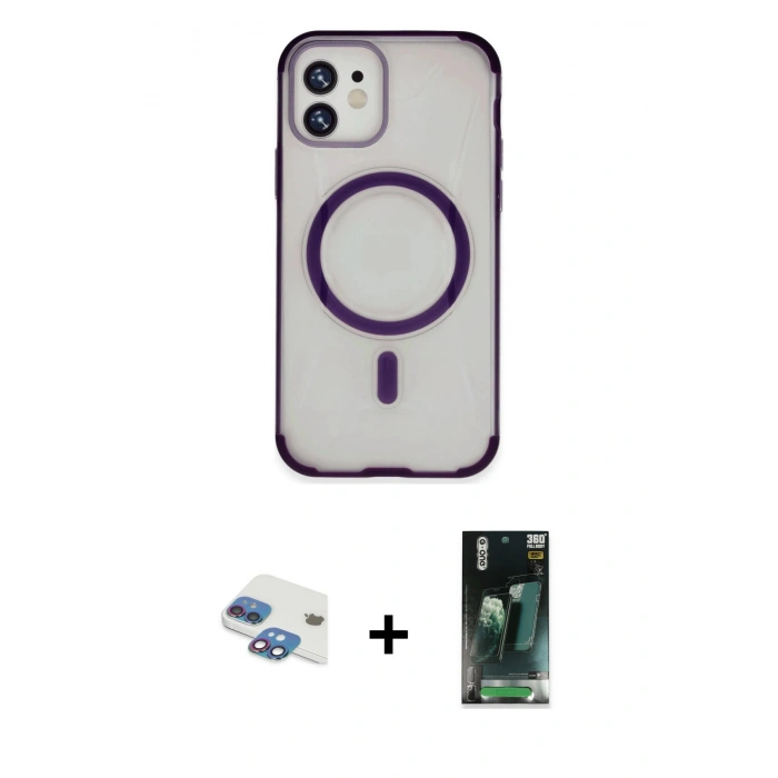 MARSİLYAN™- iPhone 11 Kılıf Eksen Klasik Koleksiyonu - Siyah 360 Mat Full Body Arka Koruyucu + Pers Alüminyum Kamera Lens - GI