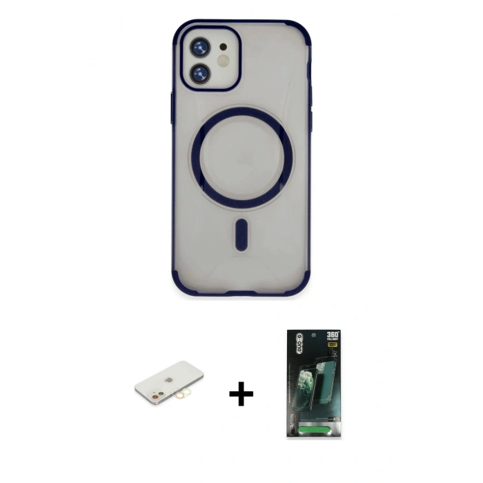 MARSİLYAN™- iPhone 11 Kılıf Eksen Klasik Koleksiyonu - Siyah 360 Mat Full Body Arka Koruyucu + Renkli Kamera Lens Koruma Cam - SI