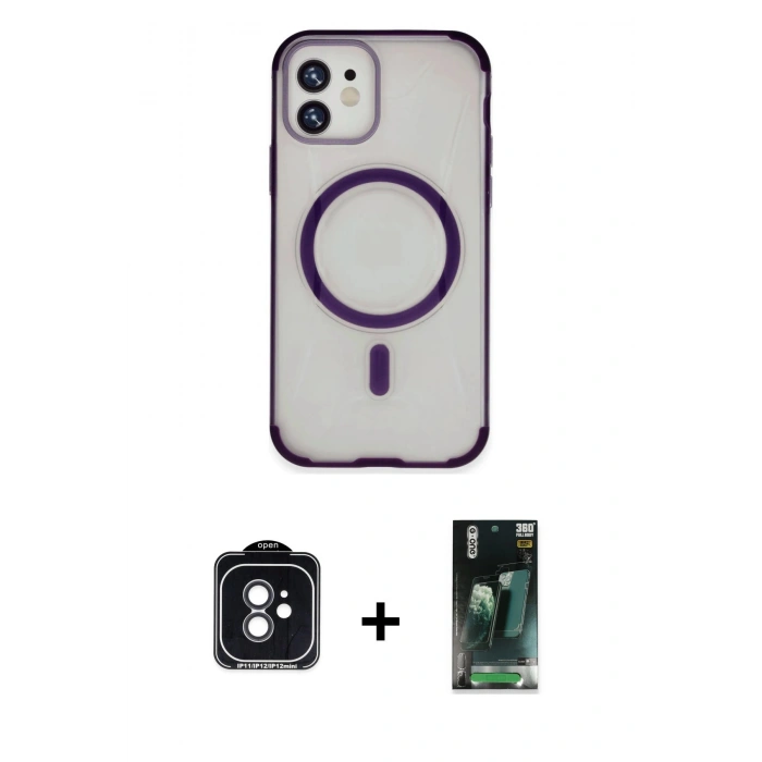MARSİLYAN™- iPhone 11 Kılıf Eksen Klasik Koleksiyonu - Siyah 360 Mat Full Body Arka Koruyucu + PVD Metal Kamera Lens - SH