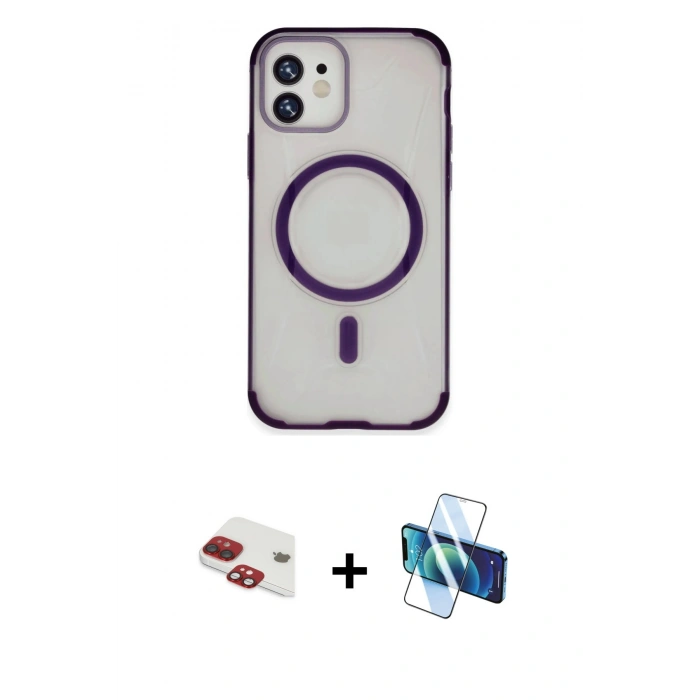 MARSİLYAN™- iPhone 11 Kılıf Eksen Klasik Koleksiyonu - Siyah 3D Antistatik Cam Ekran Koruyucu + Pers Alüminyum Kamera Lens - KI