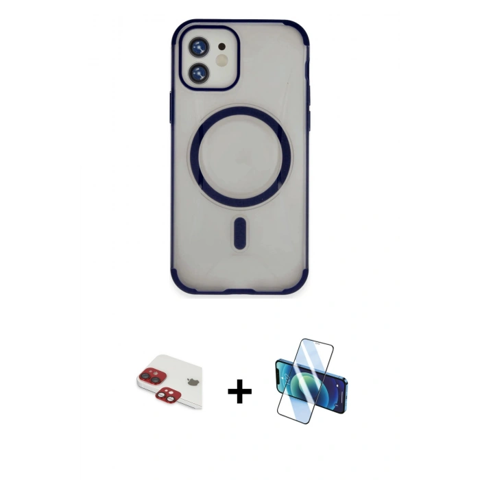 MARSİLYAN™- iPhone 11 Kılıf Eksen Klasik Koleksiyonu - Siyah 3D Antistatik Cam Ekran Koruyucu + Pers Alüminyum Kamera Lens - KI