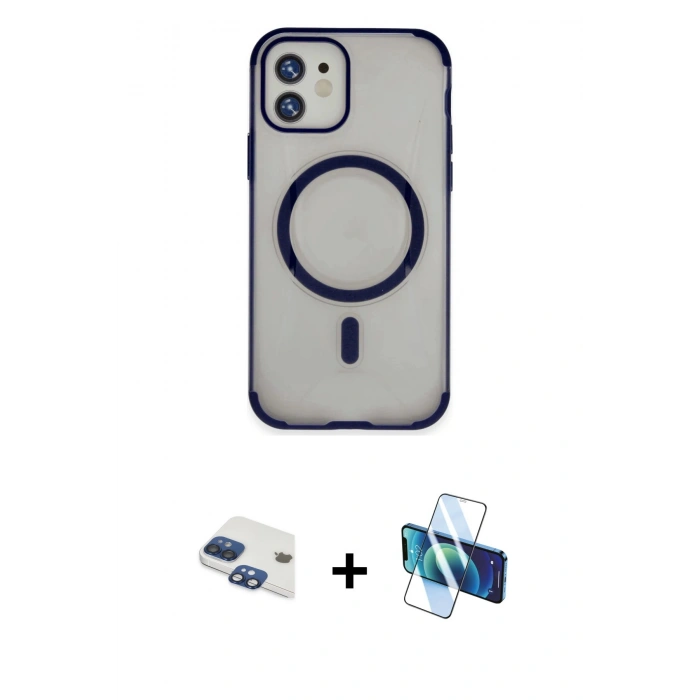 MARSİLYAN™- iPhone 11 Kılıf Eksen Klasik Koleksiyonu - Siyah 3D Antistatik Cam Ekran Koruyucu + Pers Alüminyum Kamera Lens - LT