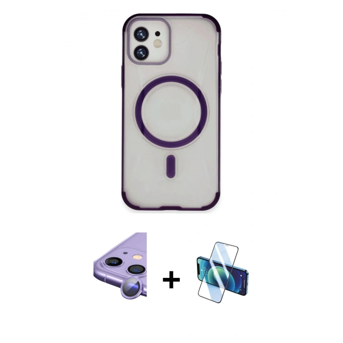 MARSİLYAN™- iPhone 11 Kılıf Eksen Klasik Koleksiyonu - Siyah 3D Antistatik Cam Ekran Koruyucu + Raze Metal Kamera Lens - MR