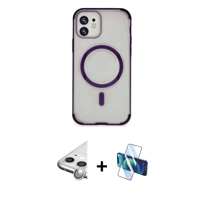 MARSİLYAN™- iPhone 11 Kılıf Eksen Klasik Koleksiyonu - Siyah 3D Antistatik Cam Ekran Koruyucu + Raze Metal Kamera Lens - GS