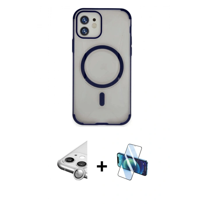 MARSİLYAN™- iPhone 11 Kılıf Eksen Klasik Koleksiyonu - Siyah 3D Antistatik Cam Ekran Koruyucu + Raze Metal Kamera Lens - GS