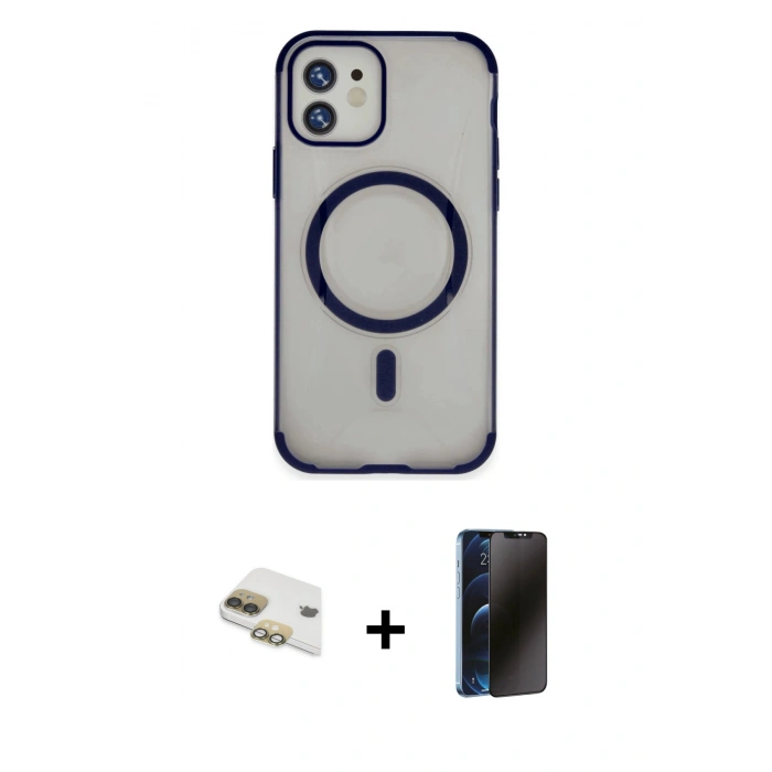 MARSİLYAN™- iPhone 11 Kılıf Eksen Klasik Koleksiyonu - Siyah 3D Antistatik Hayalet Cam Ekran Koruyucu + Pers Alüminyum Kamera Lens - GD