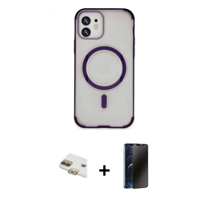 MARSİLYAN™- iPhone 11 Kılıf Eksen Klasik Koleksiyonu - Siyah 3D Antistatik Hayalet Cam Ekran Koruyucu + Pers Alüminyum Kamera Lens - GD