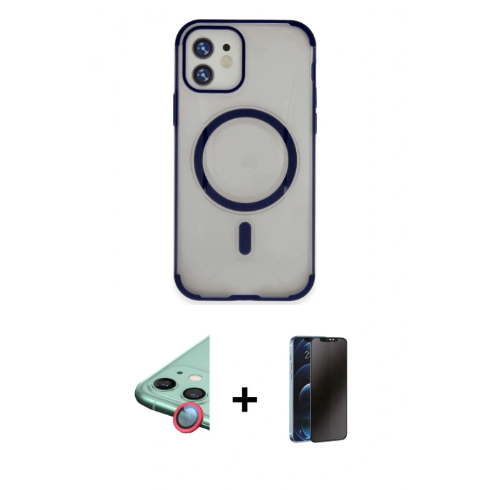 MARSİLYAN™- iPhone 11 Kılıf Eksen Klasik Koleksiyonu - Siyah 3D Antistatik Hayalet Cam Ekran Koruyucu + Raze Metal Kamera Lens - KI