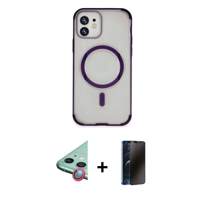 MARSİLYAN™- iPhone 11 Kılıf Eksen Klasik Koleksiyonu - Siyah 3D Antistatik Hayalet Cam Ekran Koruyucu + Raze Metal Kamera Lens - KI
