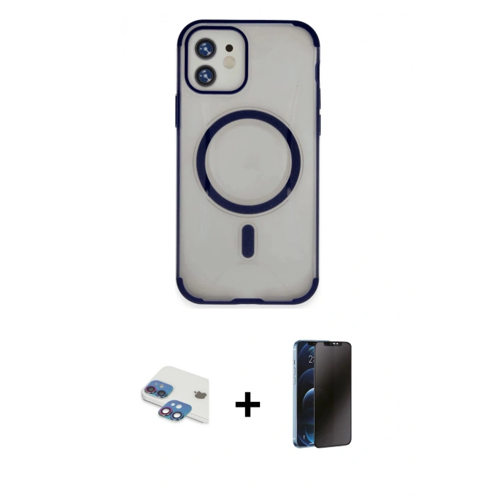 MARSİLYAN™- iPhone 11 Kılıf Eksen Klasik Koleksiyonu - Siyah 3D Antistatik Hayalet Cam Ekran Koruyucu + Pers Alüminyum Kamera Lens - GI