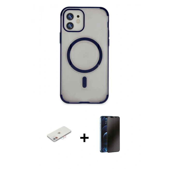 MARSİLYAN™- iPhone 11 Kılıf Eksen Klasik Koleksiyonu - Siyah 3D Antistatik Hayalet Cam Ekran Koruyucu + Renkli Kamera Lens Koruma Cam - PE