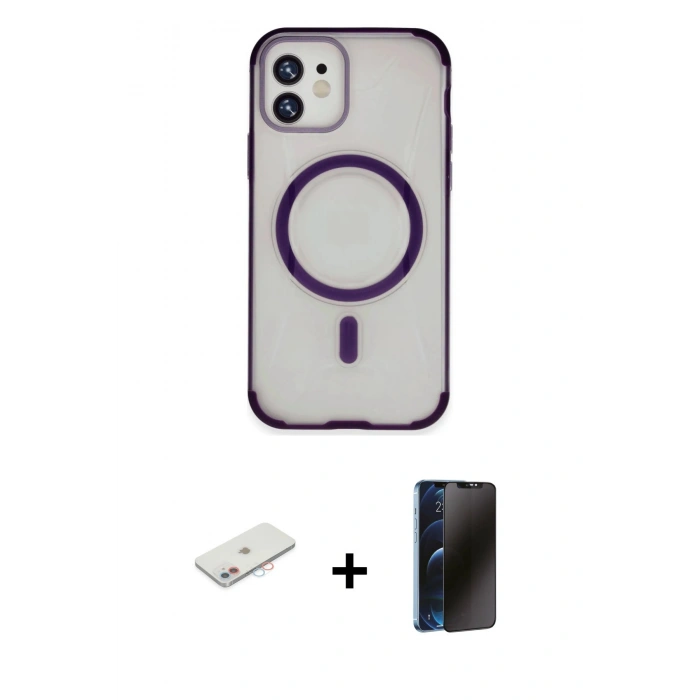 MARSİLYAN™- iPhone 11 Kılıf Eksen Klasik Koleksiyonu - Siyah 3D Antistatik Hayalet Cam Ekran Koruyucu + Renkli Kamera Lens Koruma Cam - PE
