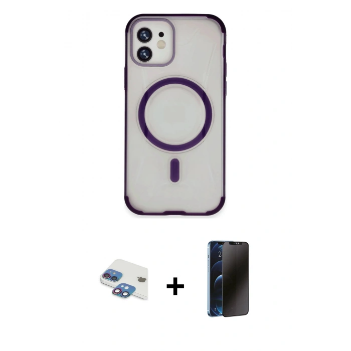 MARSİLYAN™- iPhone 11 Kılıf Eksen Klasik Koleksiyonu - Siyah 3D Antistatik Hayalet Cam Ekran Koruyucu + Pers Alüminyum Kamera Lens - GI