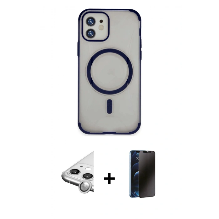 MARSİLYAN™- iPhone 11 Kılıf Eksen Klasik Koleksiyonu - Siyah 3D Antistatik Hayalet Cam Ekran Koruyucu + Raze Metal Kamera Lens - GS