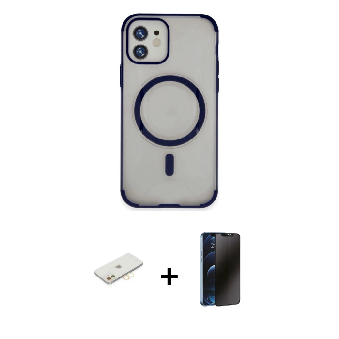 MARSİLYAN™- iPhone 11 Kılıf Eksen Klasik Koleksiyonu - Siyah 3D Antistatik Hayalet Cam Ekran Koruyucu + Renkli Kamera Lens Koruma Cam - SI