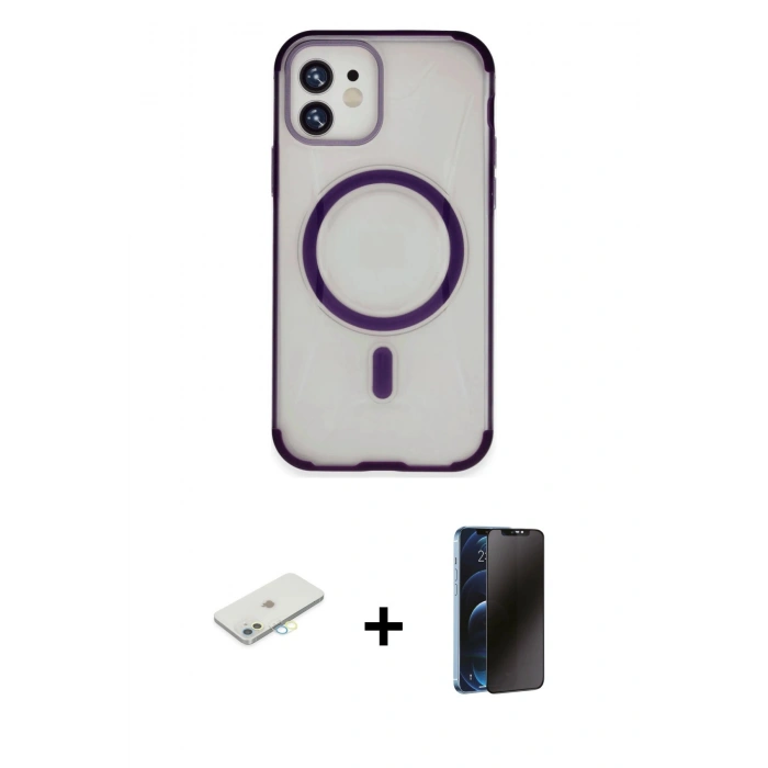 MARSİLYAN™- iPhone 11 Kılıf Eksen Klasik Koleksiyonu - Siyah 3D Antistatik Hayalet Cam Ekran Koruyucu + Renkli Kamera Lens Koruma Cam - SI