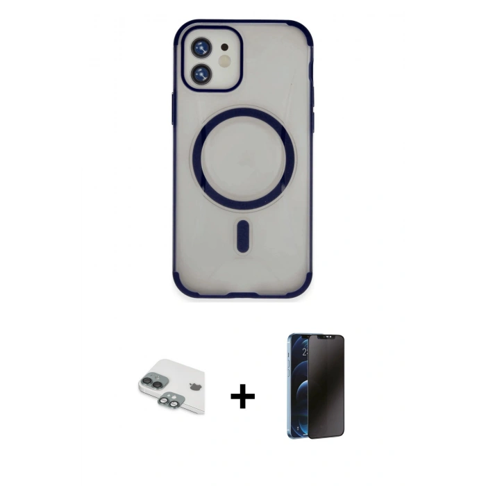 MARSİLYAN™- iPhone 11 Kılıf Eksen Klasik Koleksiyonu - Siyah 3D Antistatik Hayalet Cam Ekran Koruyucu + Pers Alüminyum Kamera Lens - YL
