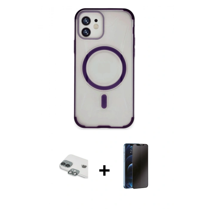 MARSİLYAN™- iPhone 11 Kılıf Eksen Klasik Koleksiyonu - Siyah 3D Antistatik Hayalet Cam Ekran Koruyucu + Pers Alüminyum Kamera Lens - YL