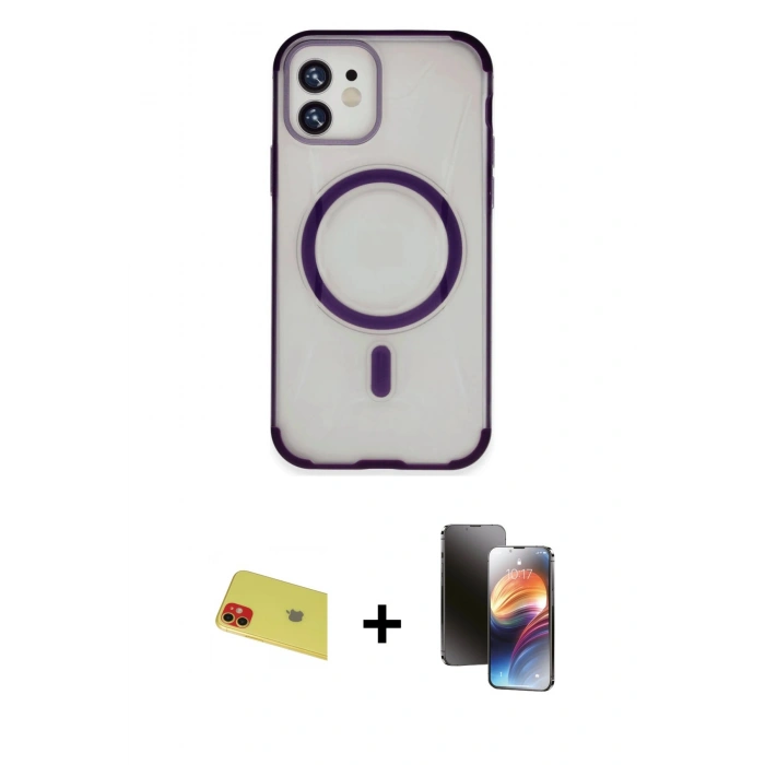 MARSİLYAN™- iPhone 11 Kılıf Eksen Klasik Koleksiyonu - Siyah 3D Antistatik Mat Seramik Nano Ekran Koruyucu + Rainbow Kamera Lens Koruma Cam - KI