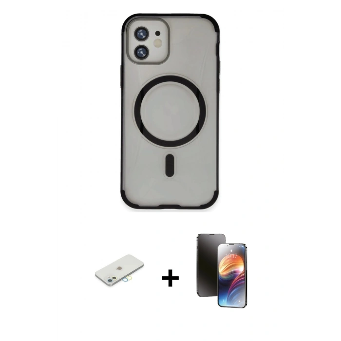 MARSİLYAN™- iPhone 11 Kılıf Eksen Klasik Koleksiyonu - Siyah 3D Antistatik Mat Seramik Nano Ekran Koruyucu + Renkli Kamera Lens Koruma Cam - SI