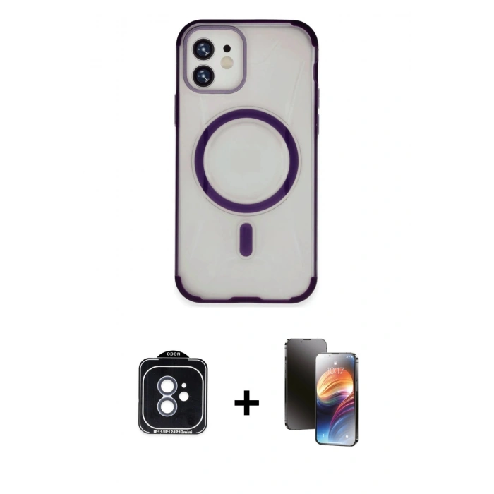 MARSİLYAN™- iPhone 11 Kılıf Eksen Klasik Koleksiyonu - Siyah 3D Antistatik Mat Seramik Nano Ekran Koruyucu + PVD Metal Kamera Lens - MI