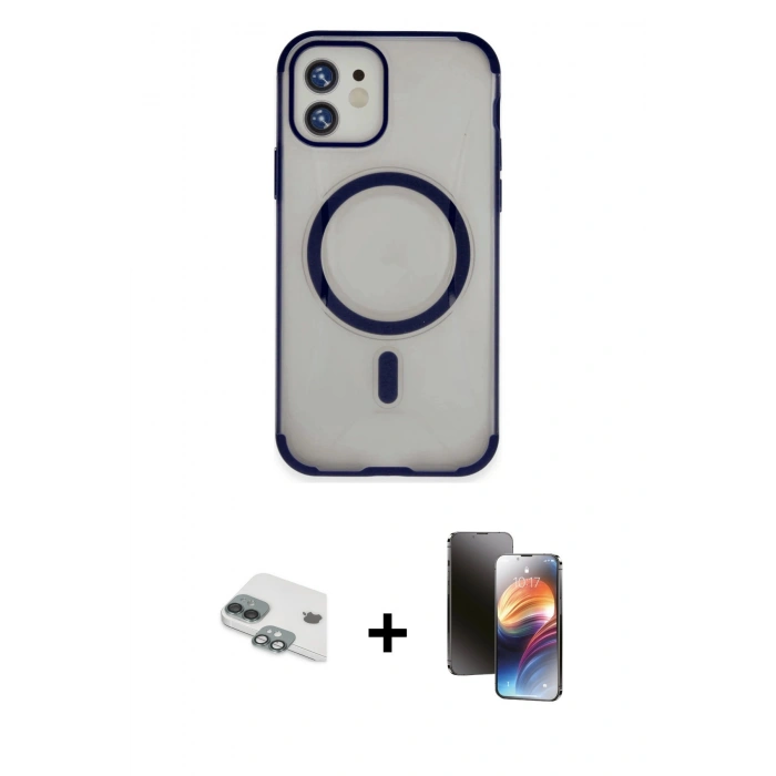 MARSİLYAN™- iPhone 11 Kılıf Eksen Klasik Koleksiyonu - Siyah 3D Antistatik Mat Seramik Nano Ekran Koruyucu + Pers Alüminyum Kamera Lens - YL