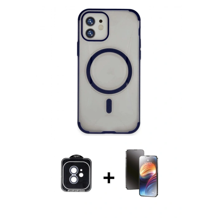 MARSİLYAN™- iPhone 11 Kılıf Eksen Klasik Koleksiyonu - Siyah 3D Antistatik Mat Seramik Nano Ekran Koruyucu + PVD Metal Kamera Lens - MI