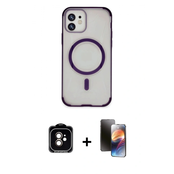 MARSİLYAN™- iPhone 11 Kılıf Eksen Klasik Koleksiyonu - Siyah 3D Antistatik Mat Seramik Nano Ekran Koruyucu + PVD Metal Kamera Lens - TU