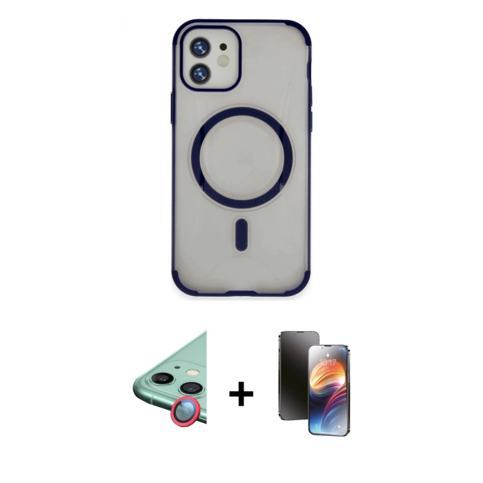 MARSİLYAN™- iPhone 11 Kılıf Eksen Klasik Koleksiyonu - Siyah 3D Antistatik Mat Seramik Nano Ekran Koruyucu + Raze Metal Kamera Lens - KI