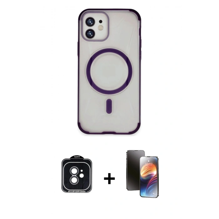 MARSİLYAN™- iPhone 11 Kılıf Eksen Klasik Koleksiyonu - Siyah 3D Antistatik Mat Seramik Nano Ekran Koruyucu + PVD Metal Kamera Lens - SH
