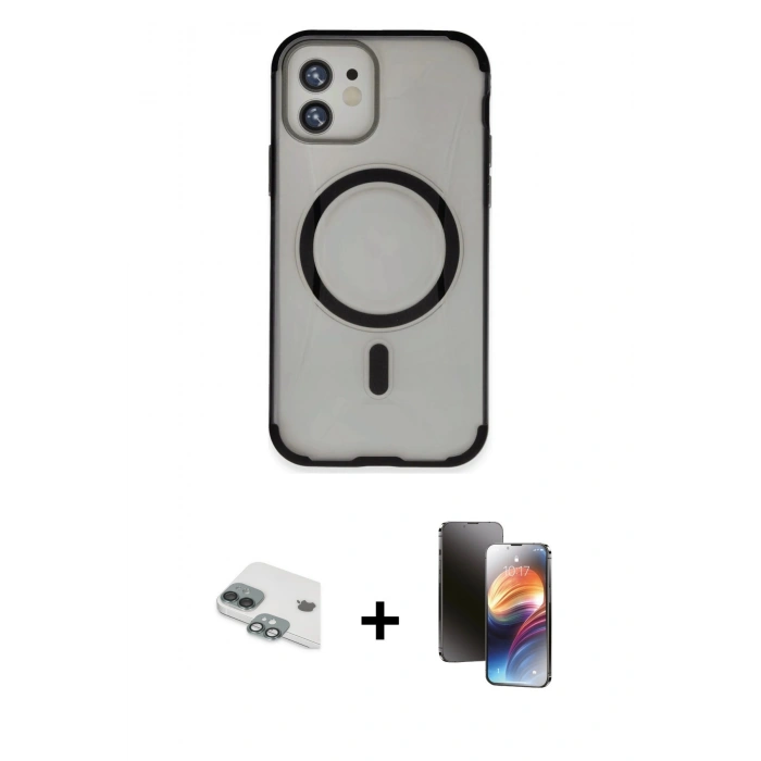 MARSİLYAN™- iPhone 11 Kılıf Eksen Klasik Koleksiyonu - Siyah 3D Antistatik Mat Seramik Nano Ekran Koruyucu + Pers Alüminyum Kamera Lens - YL