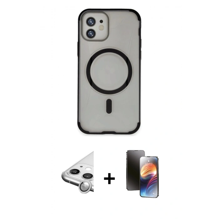 MARSİLYAN™- iPhone 11 Kılıf Eksen Klasik Koleksiyonu - Siyah 3D Antistatik Mat Seramik Nano Ekran Koruyucu + Raze Metal Kamera Lens - GS