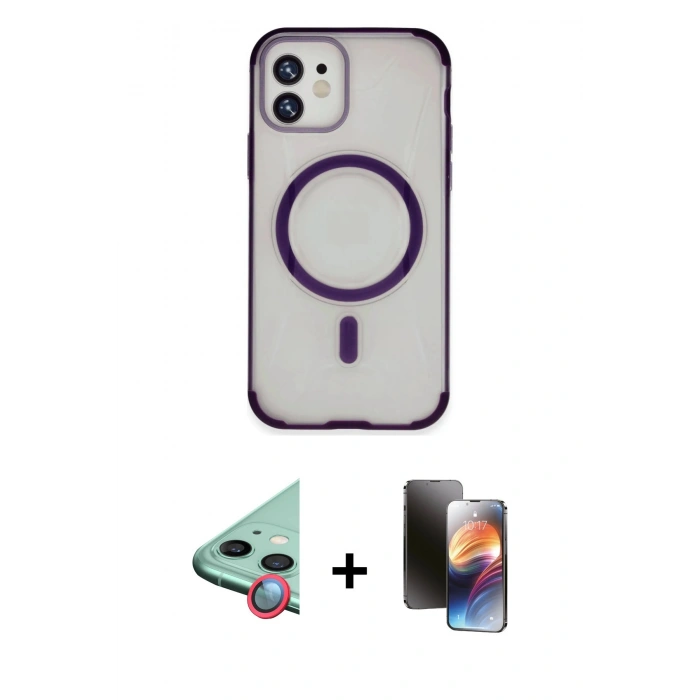 MARSİLYAN™- iPhone 11 Kılıf Eksen Klasik Koleksiyonu - Siyah 3D Antistatik Mat Seramik Nano Ekran Koruyucu + Raze Metal Kamera Lens - KI