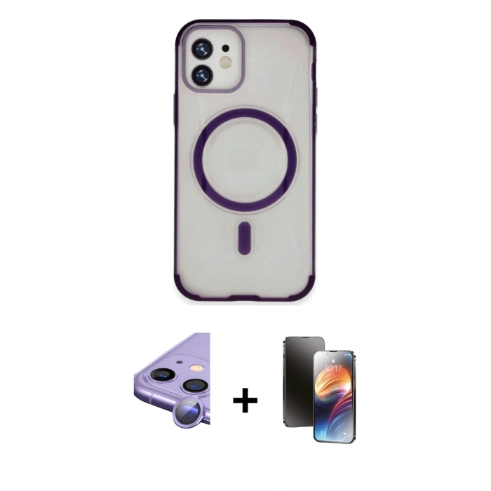 MARSİLYAN™- iPhone 11 Kılıf Eksen Klasik Koleksiyonu - Siyah 3D Antistatik Mat Seramik Nano Ekran Koruyucu + Raze Metal Kamera Lens - MR