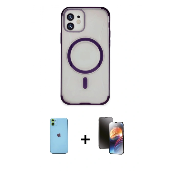 MARSİLYAN™- iPhone 11 Kılıf Eksen Klasik Koleksiyonu - Siyah 3D Antistatik Mat Seramik Nano Ekran Koruyucu + Neon Fosforlu Kamera Lens - YL