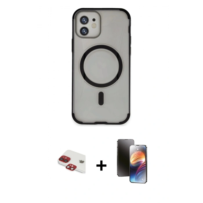MARSİLYAN™- iPhone 11 Kılıf Eksen Klasik Koleksiyonu - Siyah 3D Antistatik Mat Seramik Nano Ekran Koruyucu + Pers Alüminyum Kamera Lens - KI