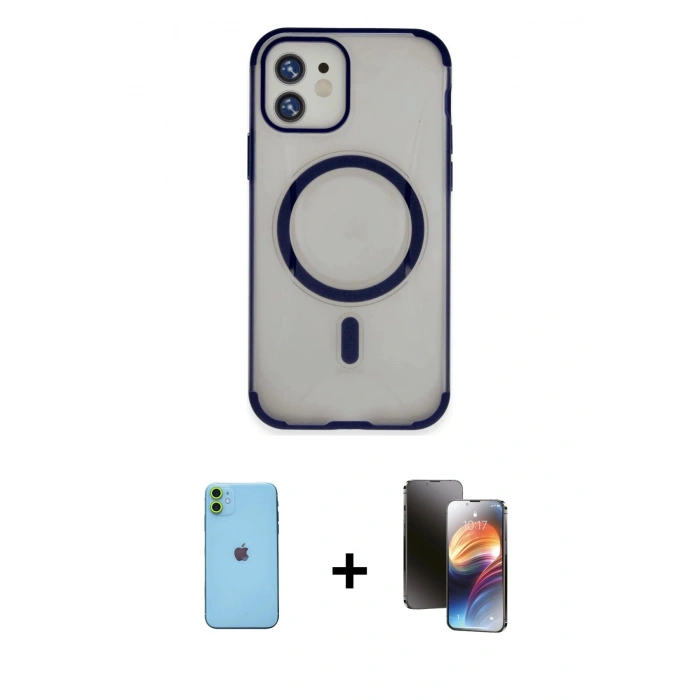 MARSİLYAN™- iPhone 11 Kılıf Eksen Klasik Koleksiyonu - Siyah 3D Antistatik Mat Seramik Nano Ekran Koruyucu + Neon Fosforlu Kamera Lens - YL