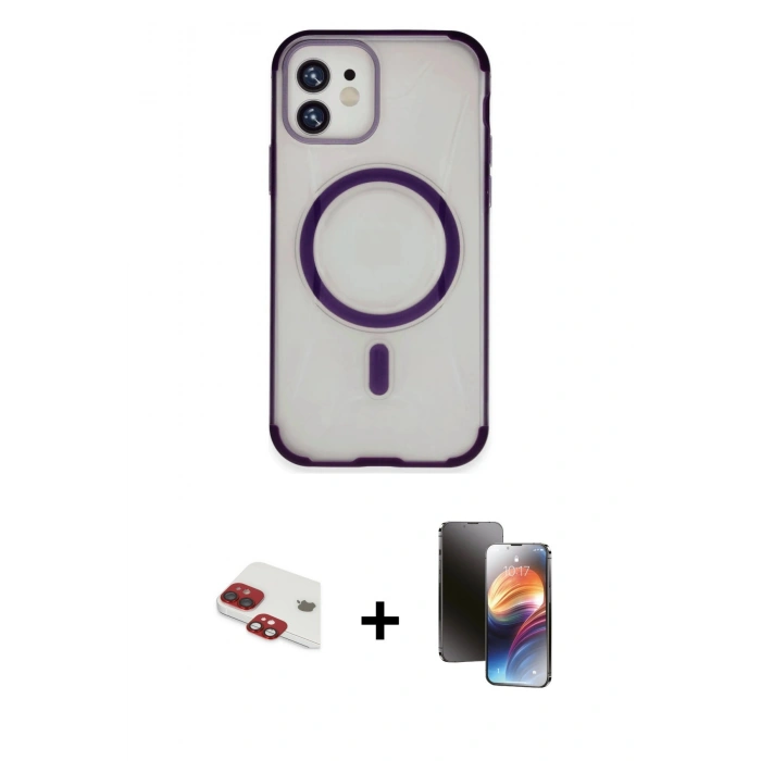 MARSİLYAN™- iPhone 11 Kılıf Eksen Klasik Koleksiyonu - Siyah 3D Antistatik Mat Seramik Nano Ekran Koruyucu + Pers Alüminyum Kamera Lens - KI