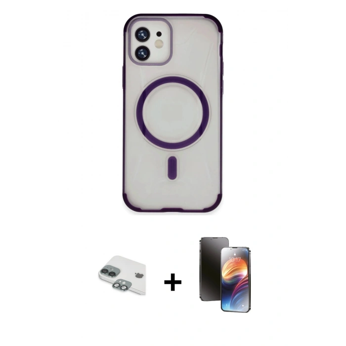 MARSİLYAN™- iPhone 11 Kılıf Eksen Klasik Koleksiyonu - Siyah 3D Antistatik Mat Seramik Nano Ekran Koruyucu + Pers Alüminyum Kamera Lens - YL