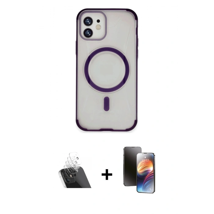 MARSİLYAN™- iPhone 11 Kılıf Eksen Klasik Koleksiyonu - Siyah 3D Antistatik Mat Seramik Nano Ekran Koruyucu + Kamera Lens Koruma Cam - SF