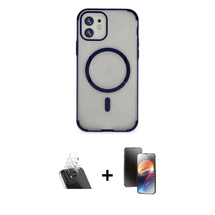 MARSİLYAN™- iPhone 11 Kılıf Eksen Klasik Koleksiyonu - Siyah 3D Antistatik Mat Seramik Nano Ekran Koruyucu + Kamera Lens Koruma Cam - SF